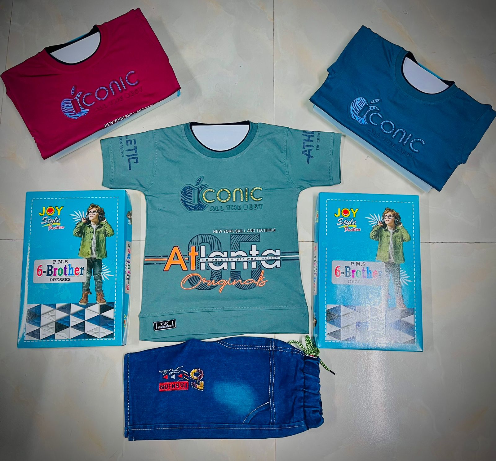Boys T-Shirt & Denim Shorts Set of 6 pieces